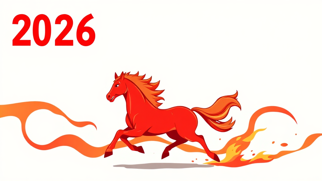 2026년, 붉은 말띠 의미 (cartoon 스타일)